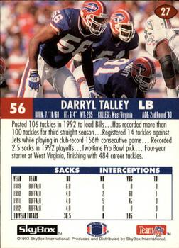 1993 SkyBox Impact #27 Darryl Talley Back