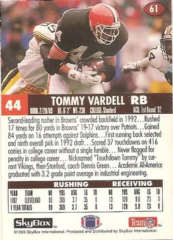 1993 SkyBox Impact #61 Tommy Vardell Back
