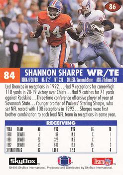 1993 SkyBox Impact #86 Shannon Sharpe Back