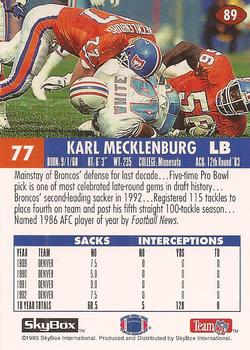 1993 SkyBox Impact #89 Karl Mecklenburg Back