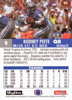 1993 SkyBox Impact #99 Rodney Peete Back
