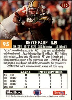 1993 SkyBox Impact #115 Bryce Paup Back