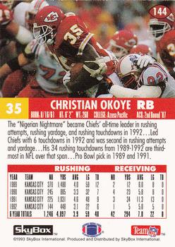 1993 SkyBox Impact #144 Christian Okoye Back