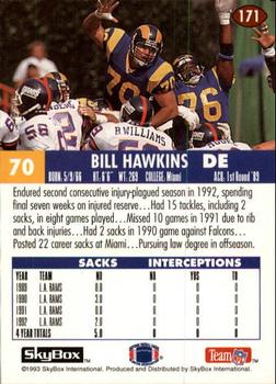 1993 SkyBox Impact #171 Bill Hawkins Back