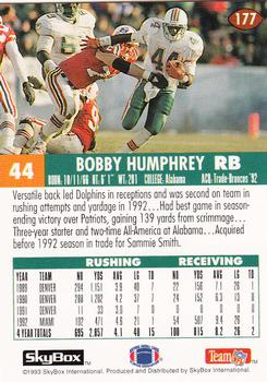 1993 SkyBox Impact #177 Bobby Humphrey Back