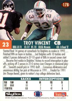 1993 SkyBox Impact #178 Troy Vincent Back
