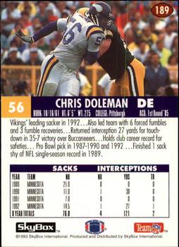 1993 SkyBox Impact #189 Chris Doleman Back