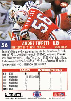 1993 SkyBox Impact #206 Andre Tippett Back