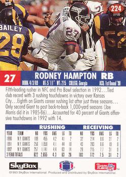 1993 SkyBox Impact #224 Rodney Hampton Back