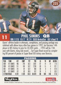 1993 SkyBox Impact #225 Phil Simms Back