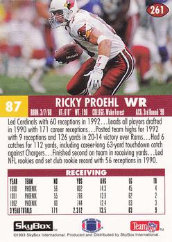1993 SkyBox Impact #261 Ricky Proehl Back