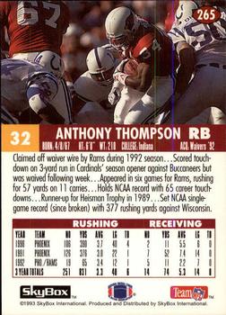1993 SkyBox Impact #265 Anthony Thompson Back