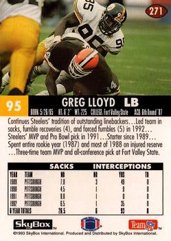 1993 SkyBox Impact #271 Greg Lloyd Back
