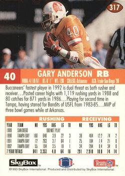 1993 SkyBox Impact #317 Gary Anderson Back