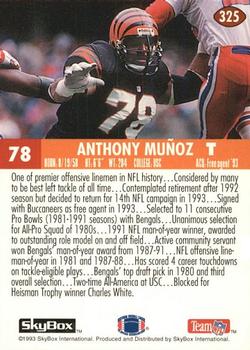 1993 SkyBox Impact #325 Anthony Munoz Back