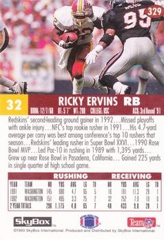 1993 SkyBox Impact #329 Ricky Ervins Back