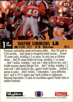 1993 SkyBox Impact #375 Wayne Simmons Back