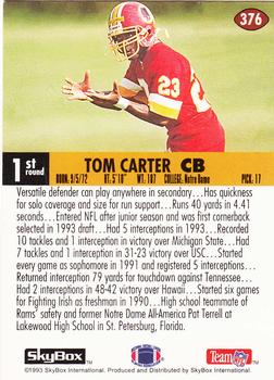1993 SkyBox Impact #376 Tom Carter Back