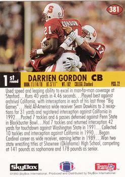 1993 SkyBox Impact #381 Darrien Gordon Back
