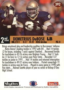 1993 SkyBox Impact #392 Demetrius DuBose Back