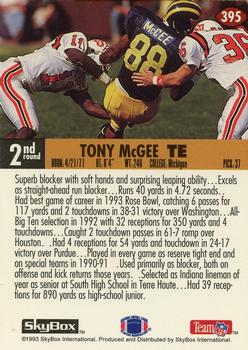 1993 SkyBox Impact #395 Tony McGee Back