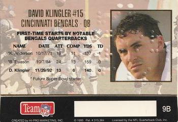 1993 Action Packed - Quarterback Club Braille #9B David Klingler Back