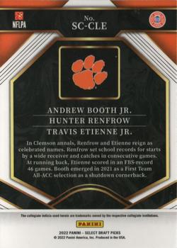 2022 Panini Select Draft Picks - Select Company #SC-CLE Andrew Booth Jr. / Hunter Renfrow / Travis Etienne Jr. Back
