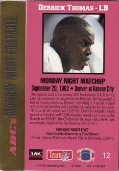 1993 Action Packed Monday Night Football #12 Derrick Thomas Back