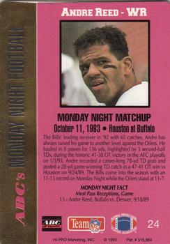 1993 Action Packed Monday Night Football #24 Andre Reed Back