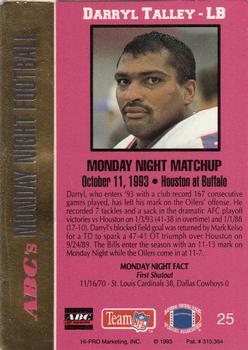 1993 Action Packed Monday Night Football #25 Darryl Talley Back