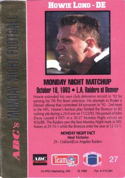 1993 Action Packed Monday Night Football #27 Howie Long Back