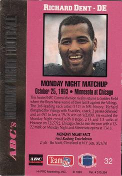 1993 Action Packed Monday Night Football #32 Richard Dent Back