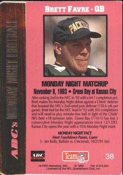 1993 Action Packed Monday Night Football #38 Brett Favre Back