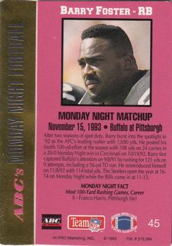 1993 Action Packed Monday Night Football #45 Barry Foster Back