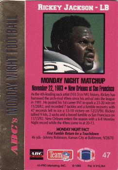 1993 Action Packed Monday Night Football #47 Rickey Jackson Back