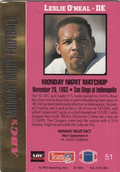 1993 Action Packed Monday Night Football #51 Leslie O'Neal Back