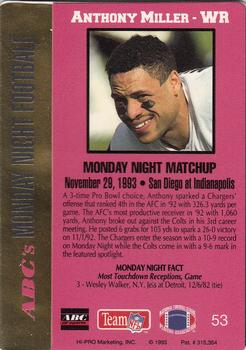 1993 Action Packed Monday Night Football #53 Anthony Miller Back