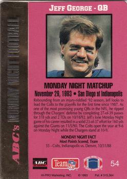 1993 Action Packed Monday Night Football #54 Jeff George Back