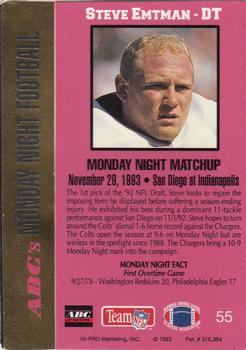 1993 Action Packed Monday Night Football #55 Steve Emtman Back