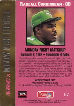 1993 Action Packed Monday Night Football #57 Randall Cunningham Back