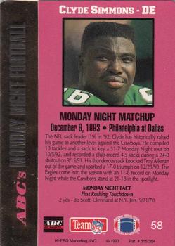 1993 Action Packed Monday Night Football #58 Clyde Simmons Back