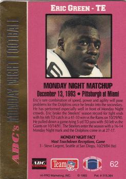 1993 Action Packed Monday Night Football #62 Eric Green Back