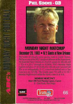 1993 Action Packed Monday Night Football #66 Phil Simms Back
