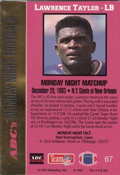 1993 Action Packed Monday Night Football #67 Lawrence Taylor Back