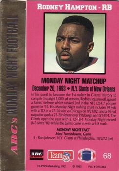 1993 Action Packed Monday Night Football #68 Rodney Hampton Back