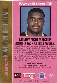 1993 Action Packed Monday Night Football #69 Wayne Martin Back