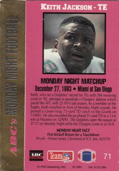 1993 Action Packed Monday Night Football #71 Keith Jackson Back