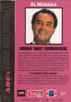1993 Action Packed Monday Night Football #81 Al Michaels Back