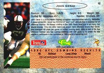 1993 Classic - Autographs #12 John Gerak Back