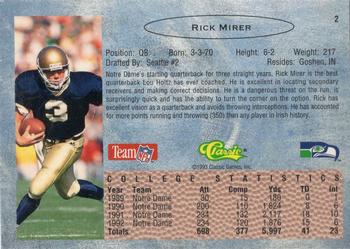 1993 Classic - Gold #2 Rick Mirer Back